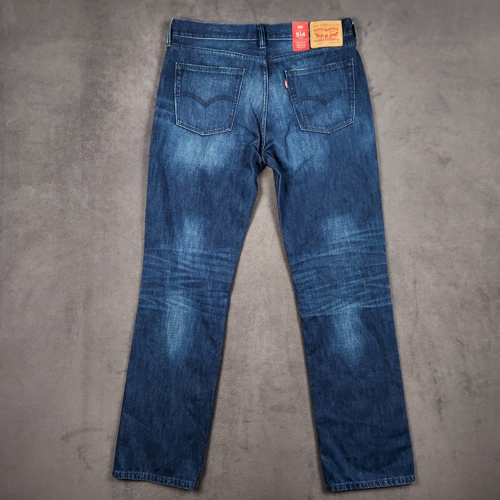 Levis 514 Straight Fit Jeans Mens 36x36 Blue Distressed Ripped Denim NEW - Picture 2 of 11